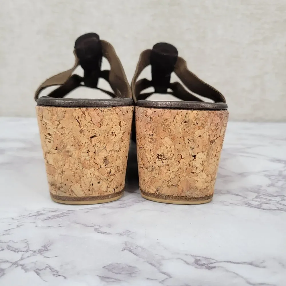 Donald Pliner Vintage Cork Wedge Slide Sandals with Snakeskin Leather Accent